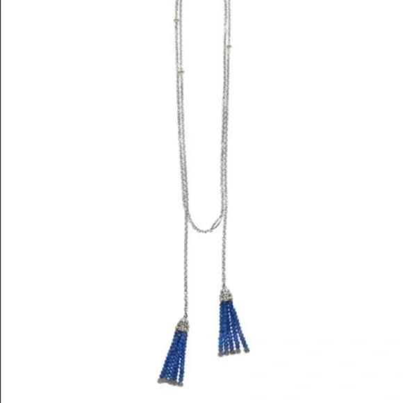 LAGOS Sterling Silver 18k Yellow Gold Caviar Icon Lapis Tassel Lariat Necklace